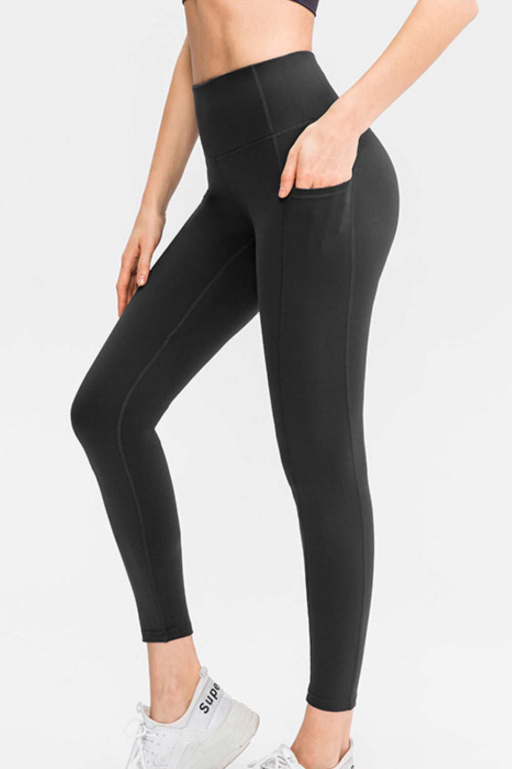High Waist Ankle-Length Sports Leggings with Pockets - PINKCOLADA