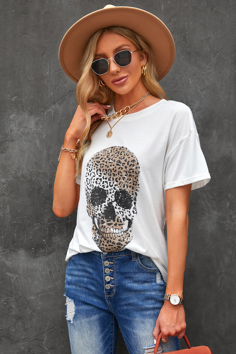 Leopard Skull Graphic Tee Shirt - PINKCOLADA