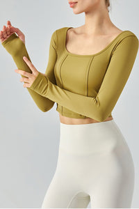 Seam Detail Thumbhole Sleeve Cropped Sports Top
