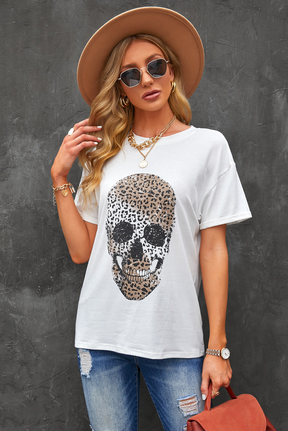 Leopard Skull Graphic Tee Shirt - PINKCOLADA