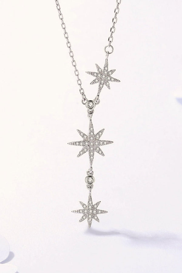925 Sterling Silver 3 Star Drop Pendant Necklace - PINKCOLADA--100100211497178