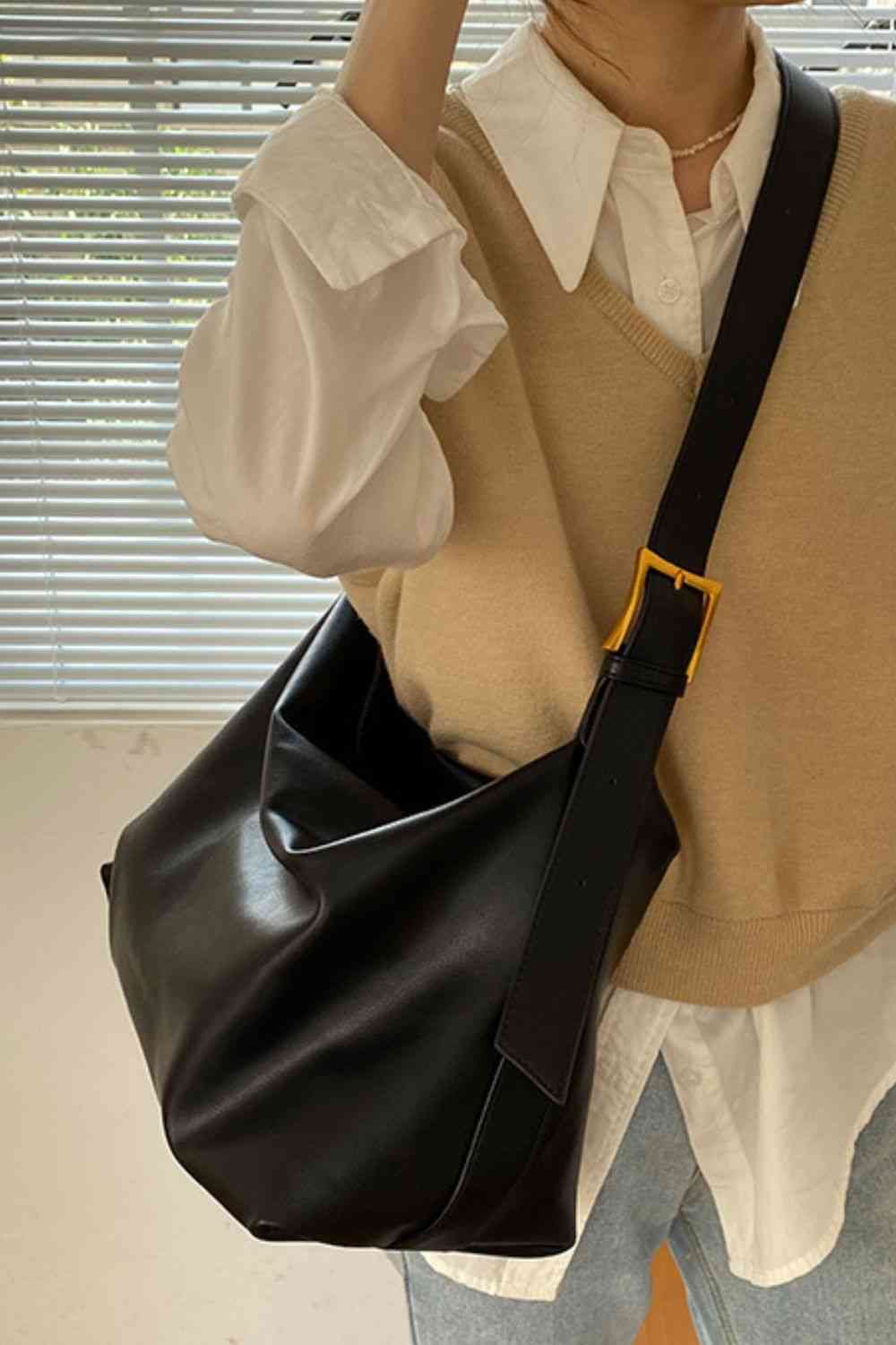 Wide Strap PU Leather Crossbody Bag