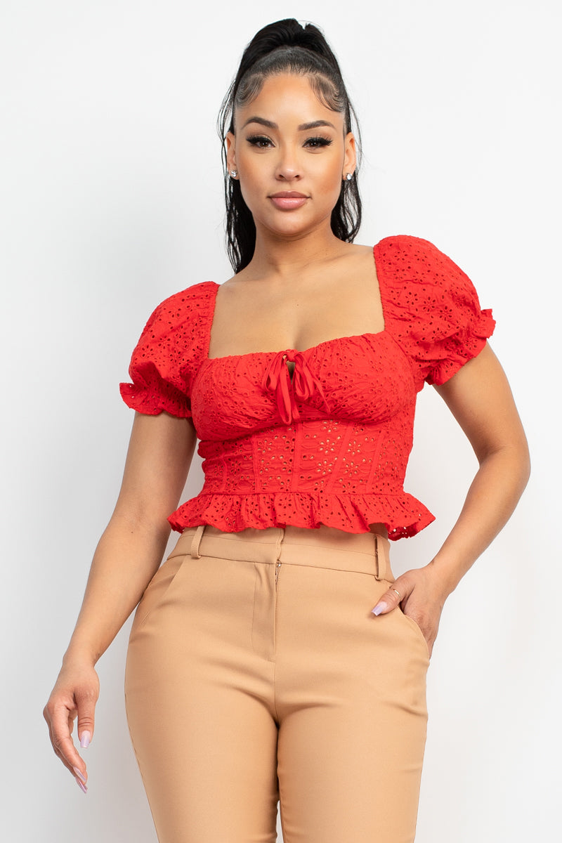 Eyelet Embroidered Smock Top