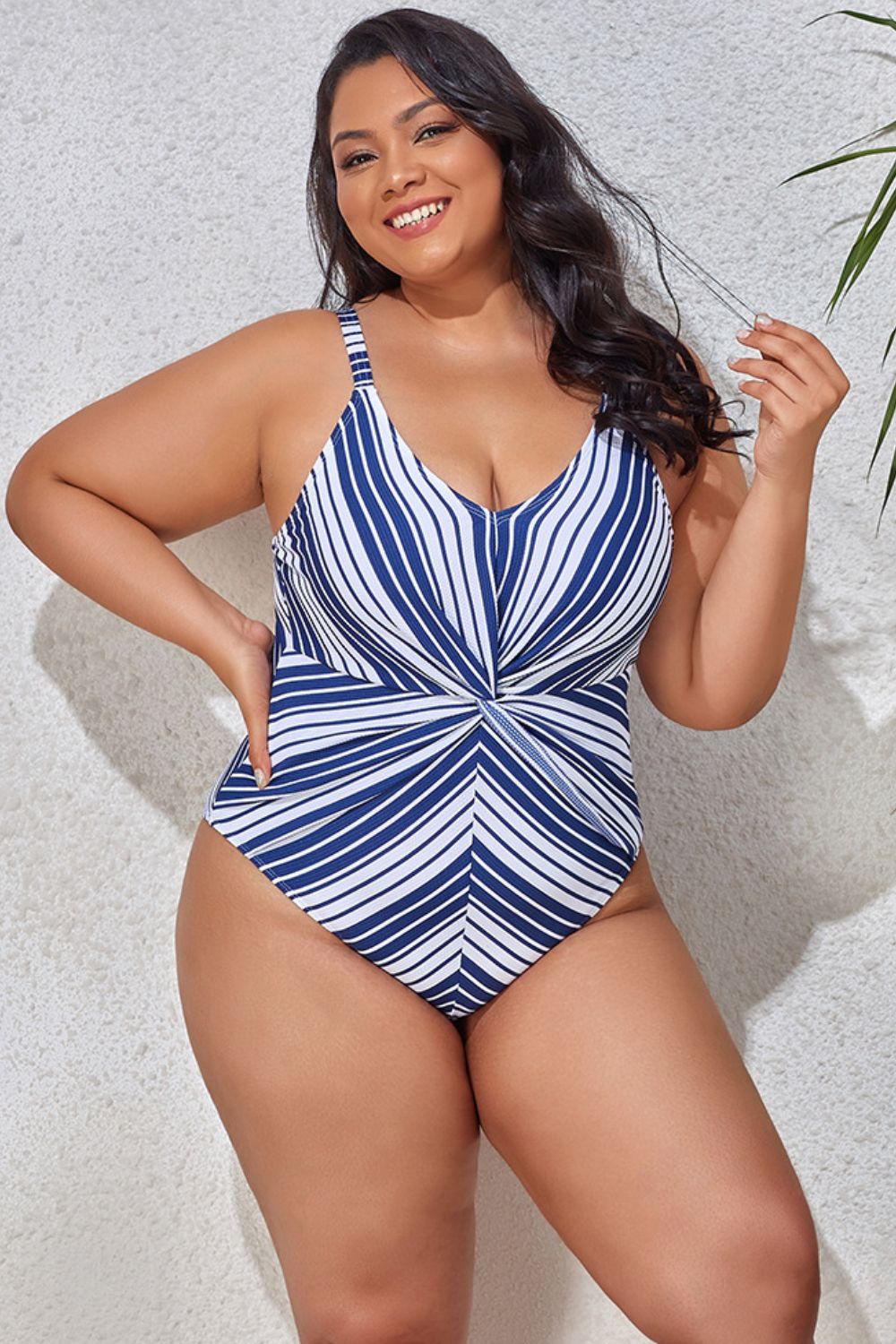 Plus Size Striped One-Piece Swimsuit - PINKCOLADA
