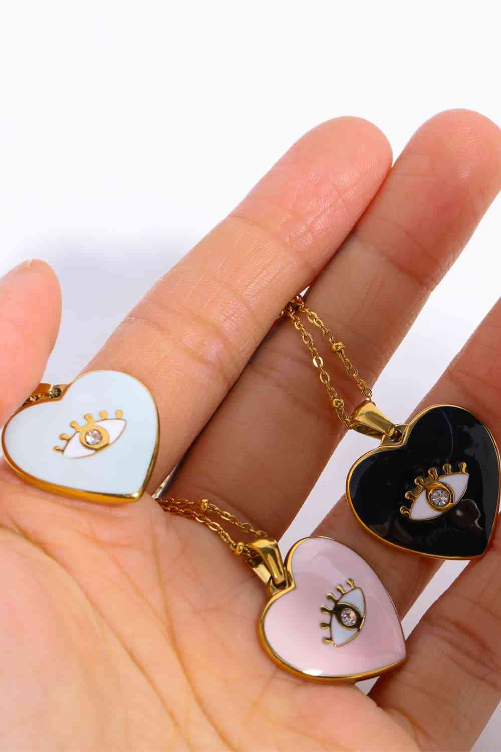 Heart & Evil Eye Shape 18K Gold Plated Pendant Necklace