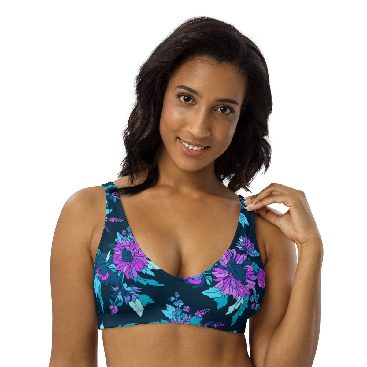 BELLA ECO PADDED BIKINI TOP | MIDNIGHT BLOOMS - PINKCOLADA