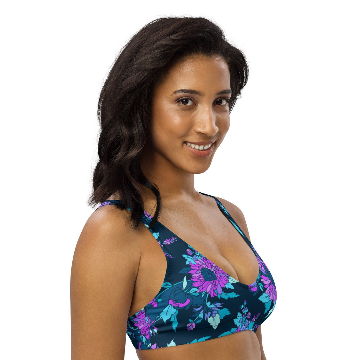 BELLA ECO PADDED BIKINI TOP | MIDNIGHT BLOOMS - PINKCOLADA