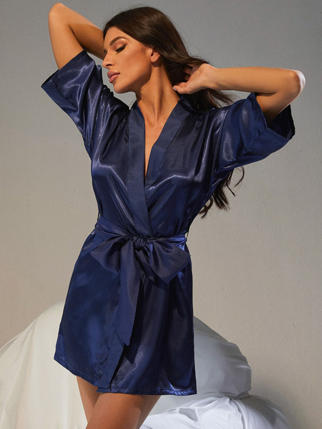 Belted Half Sleeve Robe - PINKCOLADA-Robes & Sleep Shirts-100100732152538