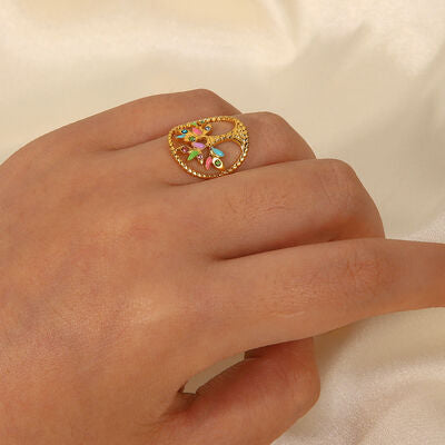 Tree Shape Inlaid Zircon 18K Gold-Plated Ring