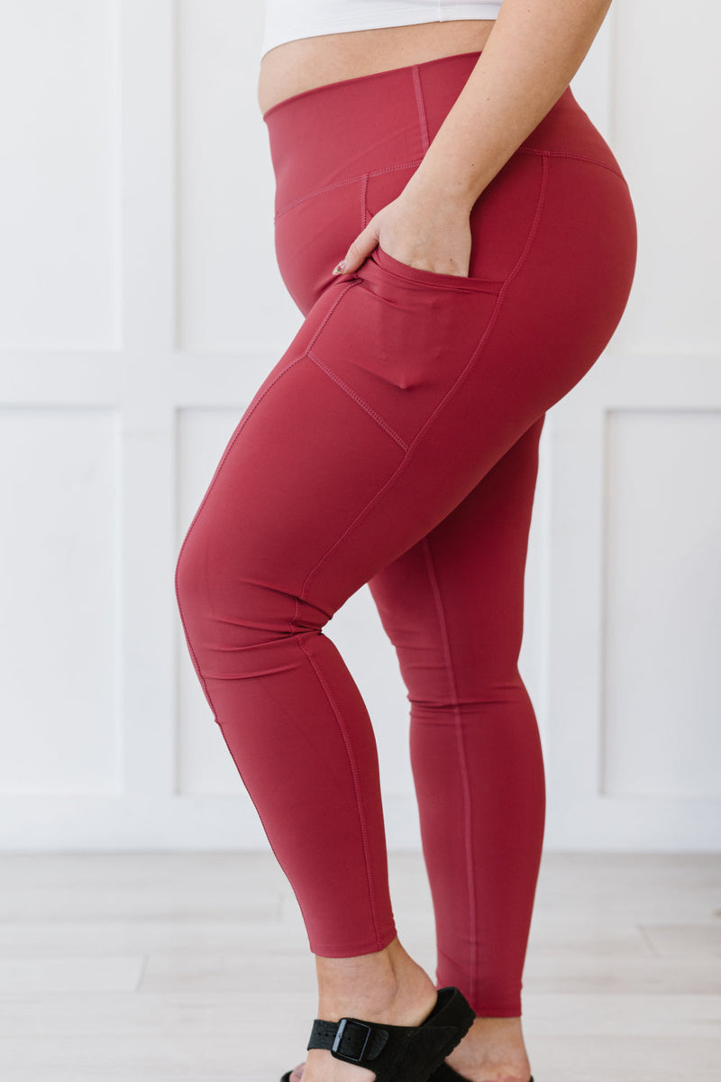 Zenana Step Aside Full Size Athletic Leggings with Pockets in Rose - PINKCOLADA