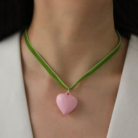Heart Pendant Velvet Rope Choker Necklace