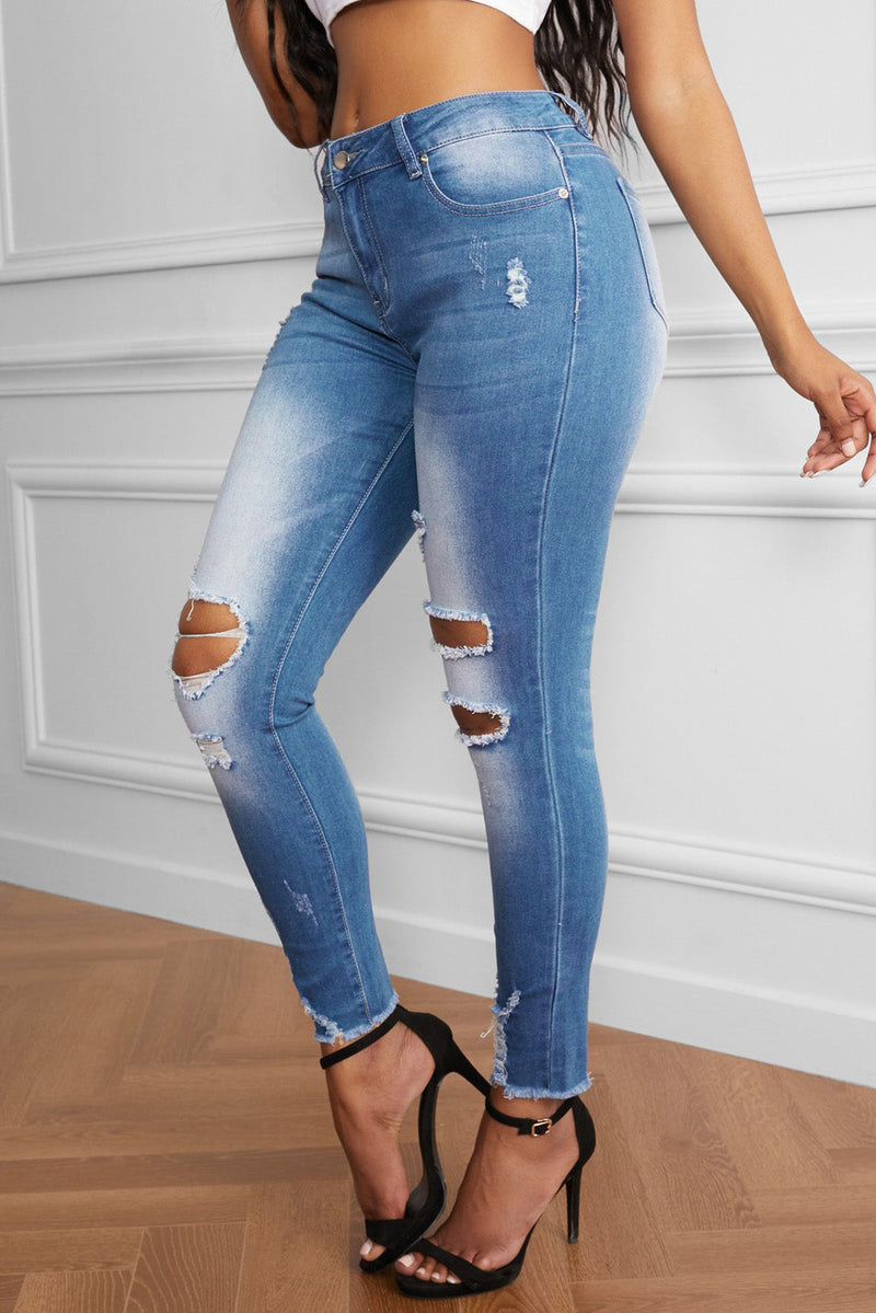 Faded Mid High Rise Jeans - PINKCOLADA