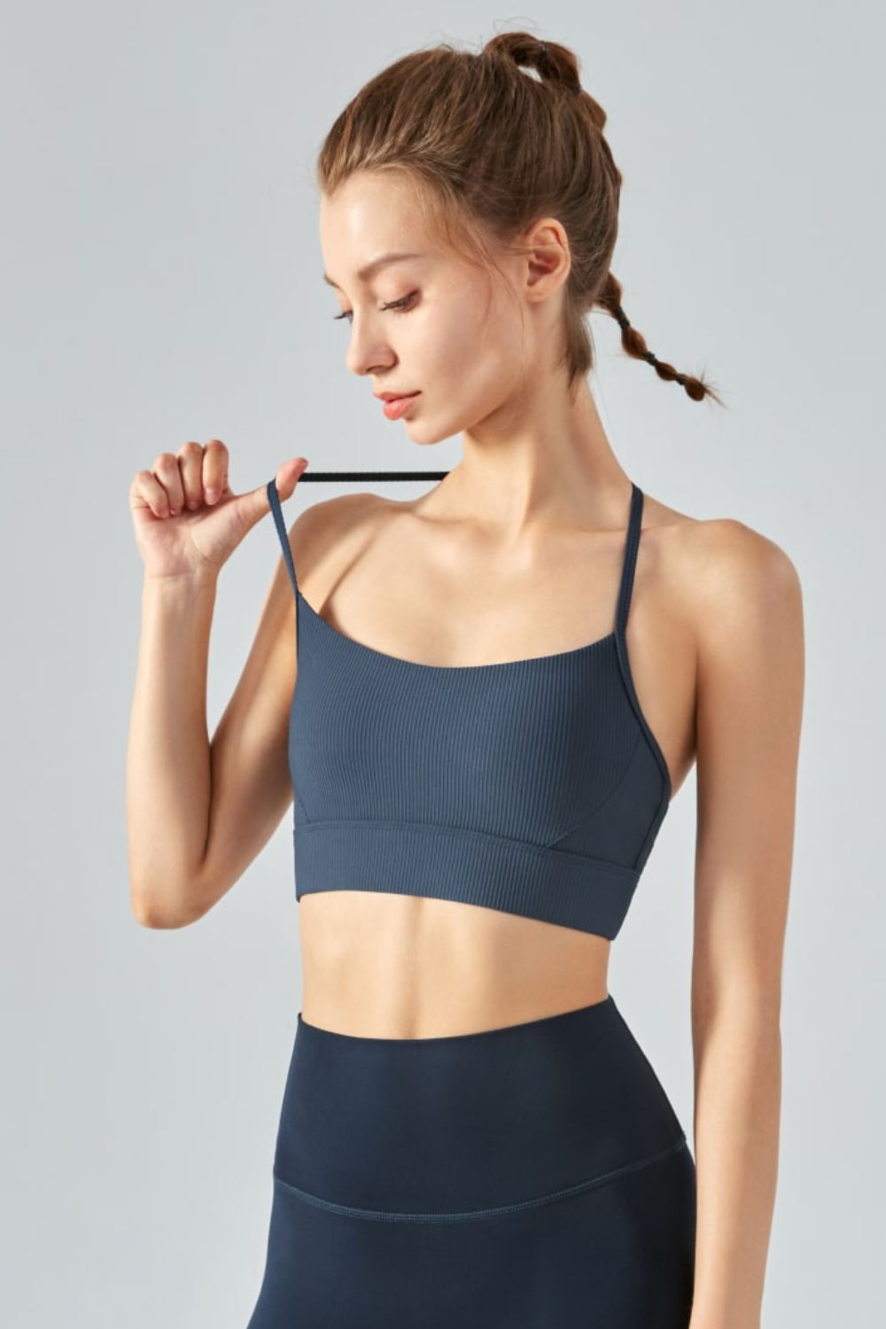 Ribbed Halter Neck Open Back Cropped Sports Cami