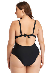 Plus Size Spliced Mesh Tie-Back One-Piece Swimsuit - PINKCOLADA