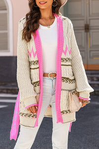 Contrast Tied Open Front Cardigan