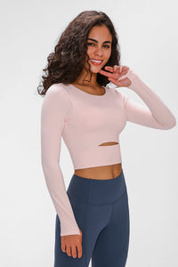 Long Sleeve Cropped Top With Sports Strap - PINKCOLADA