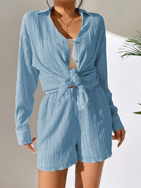 Textured Buttoned Shirt and Shorts Set