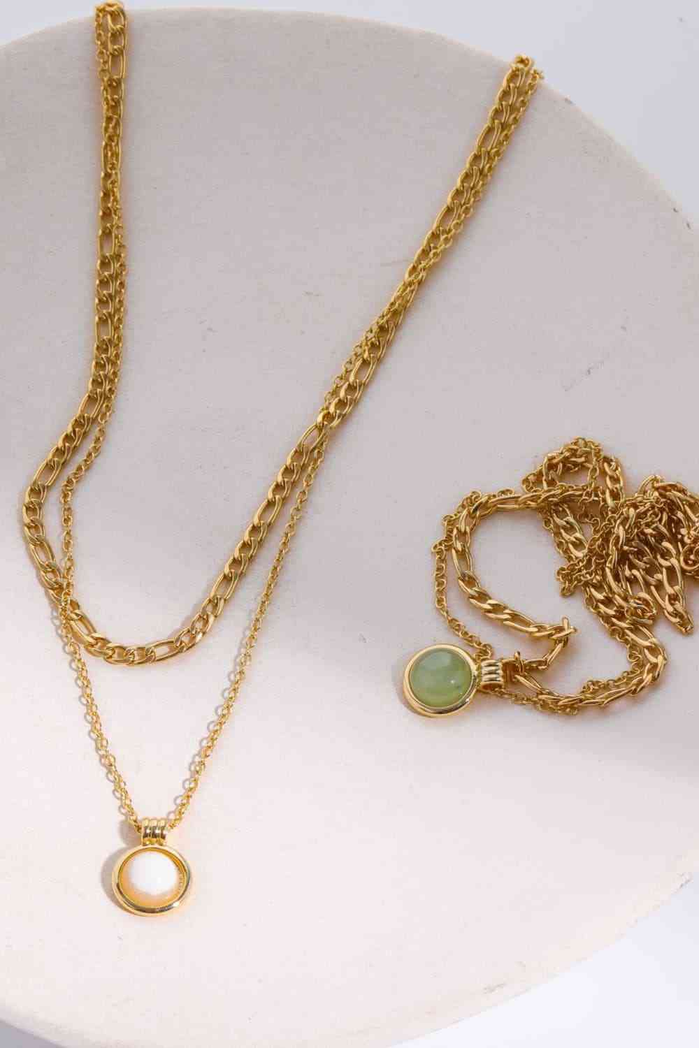 Copper 14K Gold-Plated Round Shape Aventurine Pendant Necklace
