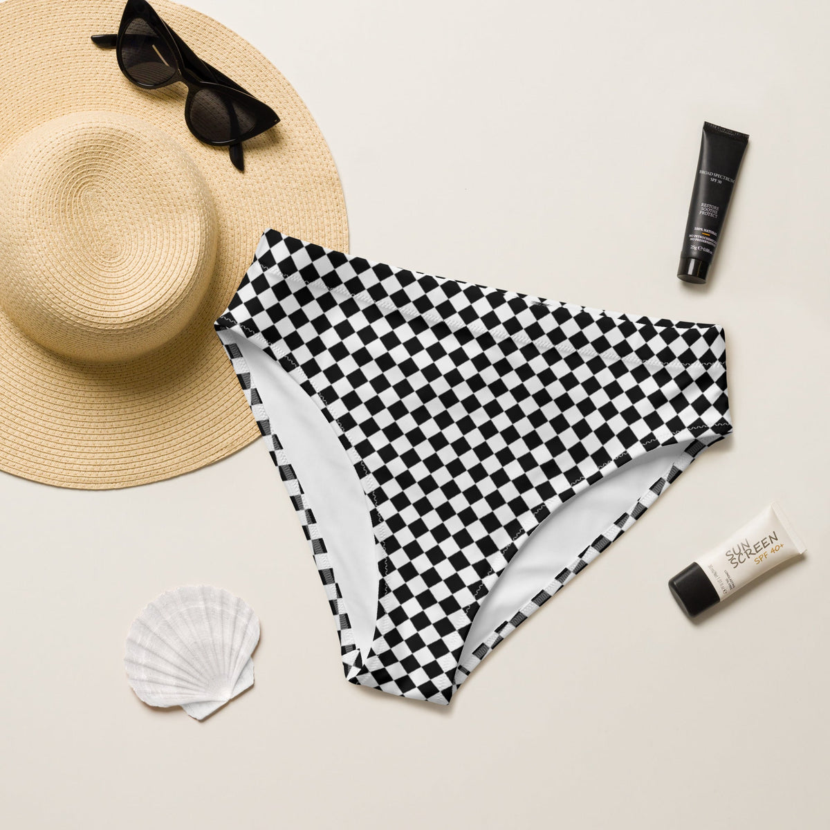 MIAMI ECO HIGH WAISTED BIKINI BOTTOM | CHECKER - PINKCOLADA