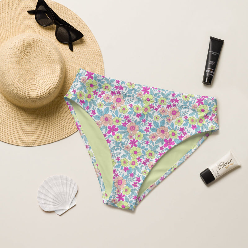 MIAMI ECO HIGH WAISTED BIKINI BOTTOM | FLURINA FLORALS - PINKCOLADA