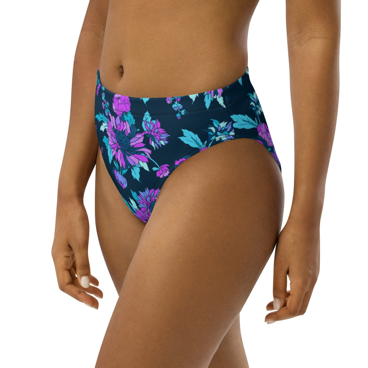 MIAMI ECO HIGH WAISTED BIKINI BOTTOM | MIDNIGHT BLOOMS - PINKCOLADA