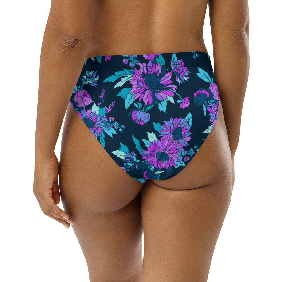 MIAMI ECO HIGH WAISTED BIKINI BOTTOM | MIDNIGHT BLOOMS - PINKCOLADA