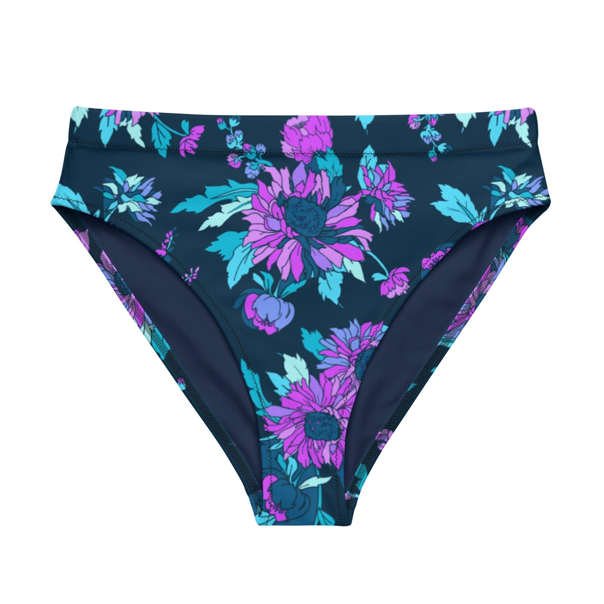 MIAMI ECO HIGH WAISTED BIKINI BOTTOM | MIDNIGHT BLOOMS - PINKCOLADA