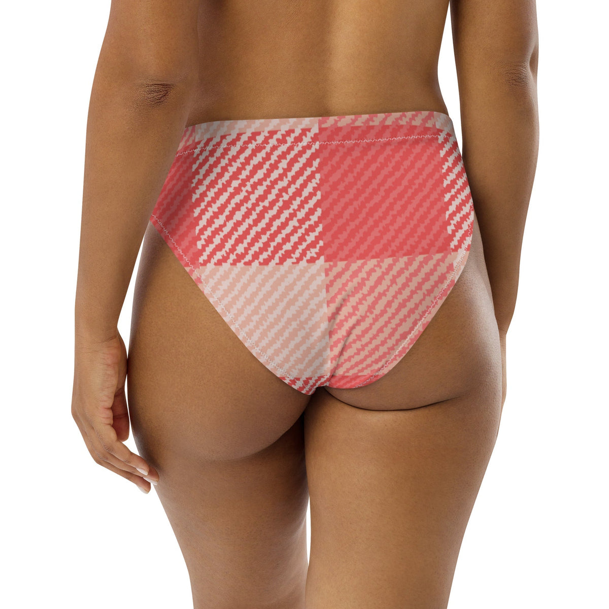 MIAMI ECO HIGH WAISTED BIKINI BOTTOM | OVERSIZED RED GINGHAM - PINKCOLADA