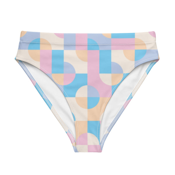 MIAMI ECO HIGH WAISTED BIKINI BOTTOM | PASTEL SHAPES - PINKCOLADA