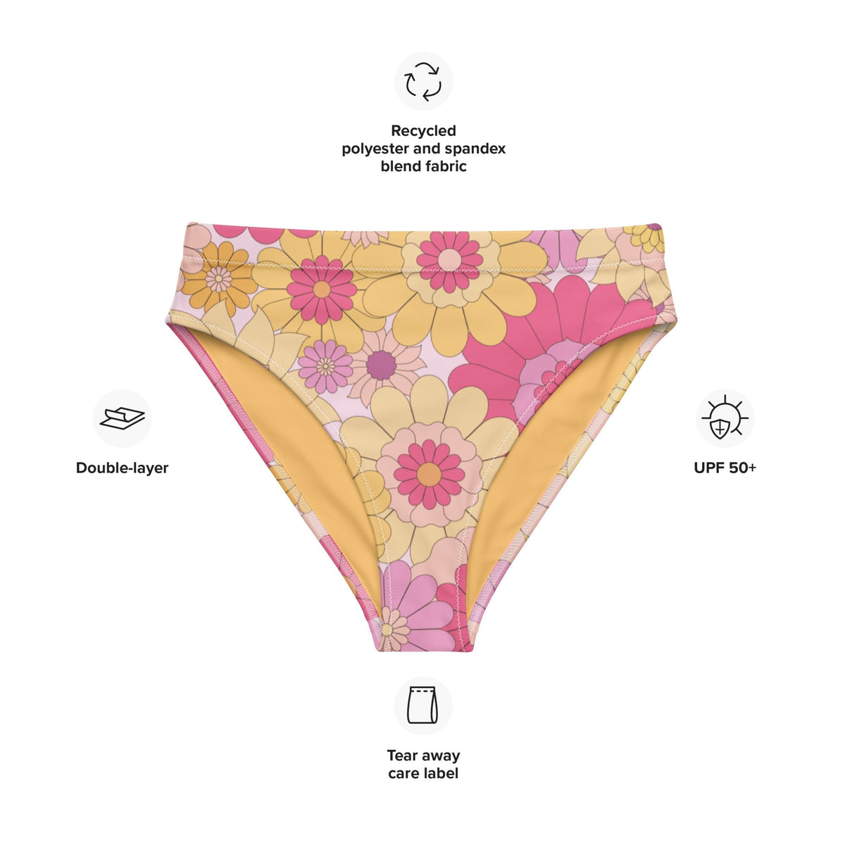 MIAMI ECO HIGH WAISTED BIKINI BOTTOM | PEACHY BLOOMS - PINKCOLADA