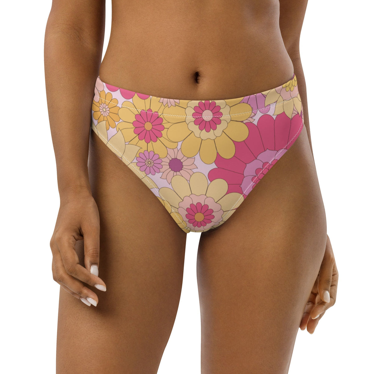 MIAMI ECO HIGH WAISTED BIKINI BOTTOM | PEACHY BLOOMS - PINKCOLADA