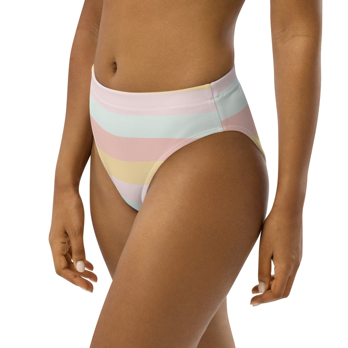 MIAMI ECO HIGH WAISTED BIKINI BOTTOM | SUMMER STRIPES - PINKCOLADA