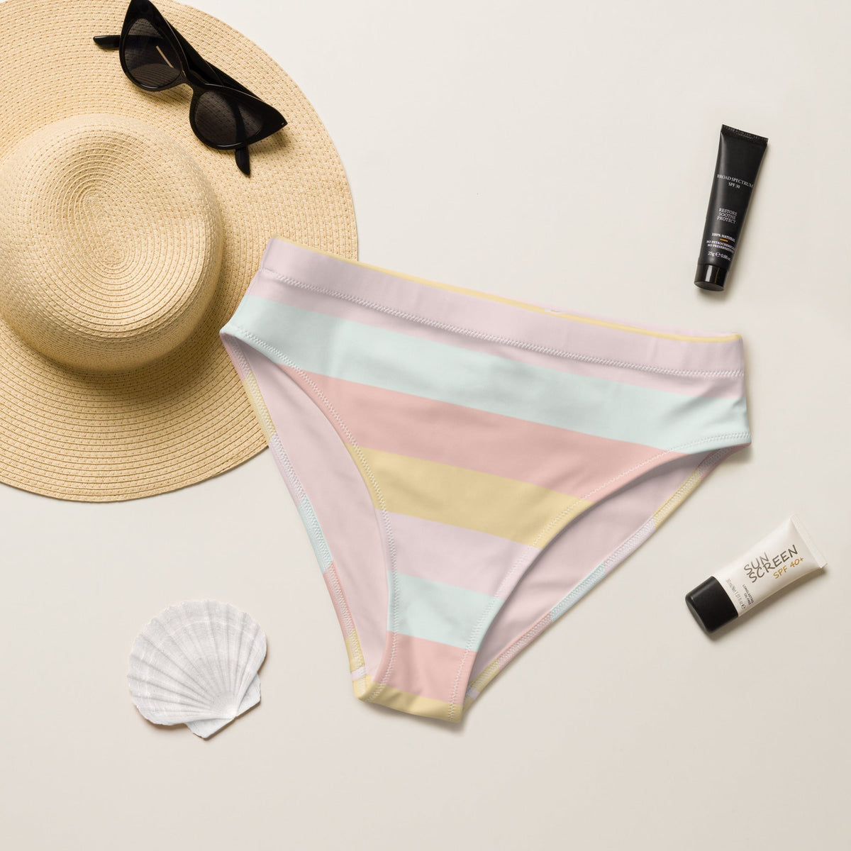 MIAMI ECO HIGH WAISTED BIKINI BOTTOM | SUMMER STRIPES - PINKCOLADA