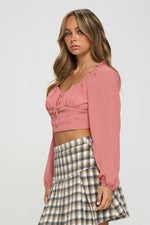 Smocked Long Sleeves Crop Top - PINKCOLADA