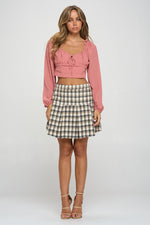 Smocked Long Sleeves Crop Top - PINKCOLADA
