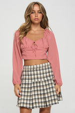 Smocked Long Sleeves Crop Top - PINKCOLADA